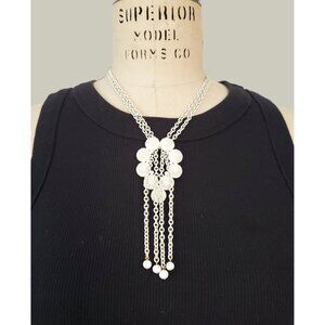 RARE Vintage Signed 1930s/40s Art Deco Crown Trifari White Enamel Metal Necklace